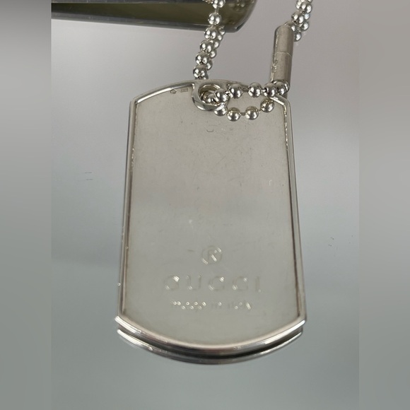 GUCCI Double Dog Tag Silver 925 Ball Chain Necklace Top Charm - Picture 5 of 9